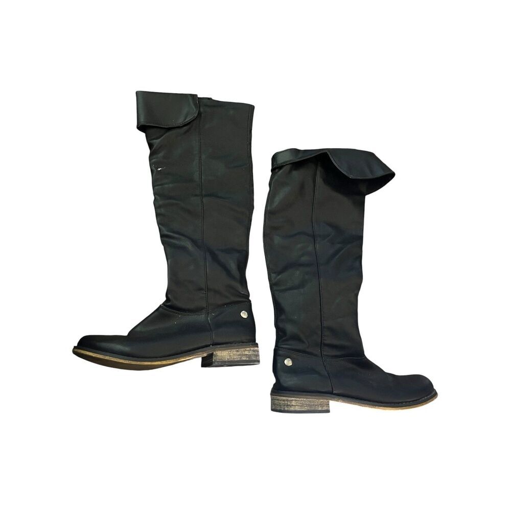 Breckelle’s Over The Knee Boots Foldover Riding Faux Leather Black 7